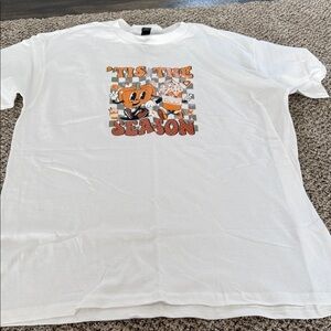 White Graphic T-Shirt with Orange Print